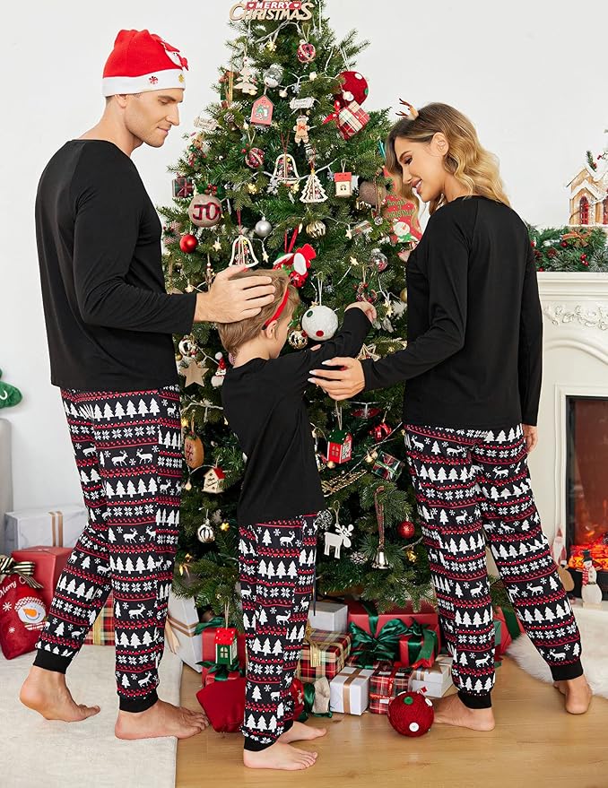 Ekouaer Family Matching Pajamas Christmas Sleepwear Long Sleeve Sleep Shirt with Plaid Pants Soft Loungewear Pjs Set S-XXL
