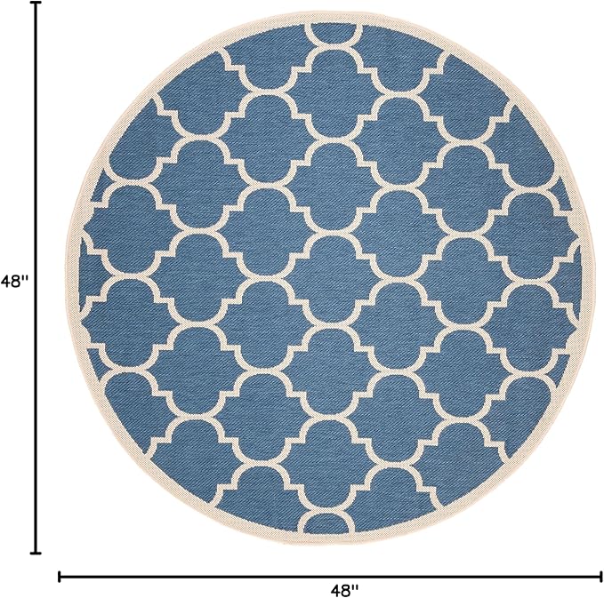 SAFAVIEH Courtyard Collection 4' Round Blue/Beige CY6914 Trellis Indoor-Outdoor Waterproof Easy-Cleaning Patio Backyard Mudroom Area-Rug
