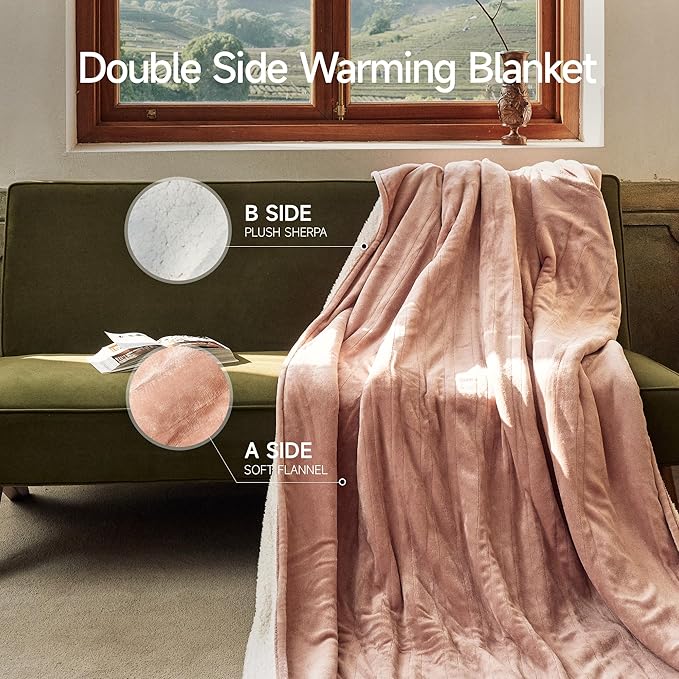 GOTCOZY Heated Blanket King Size - Electric Blankets with Dual Controller 6 Heating Level & 10 Hour Auto Off Heating Blanket, ETL Certified (100X90 Inch Rose Dust)