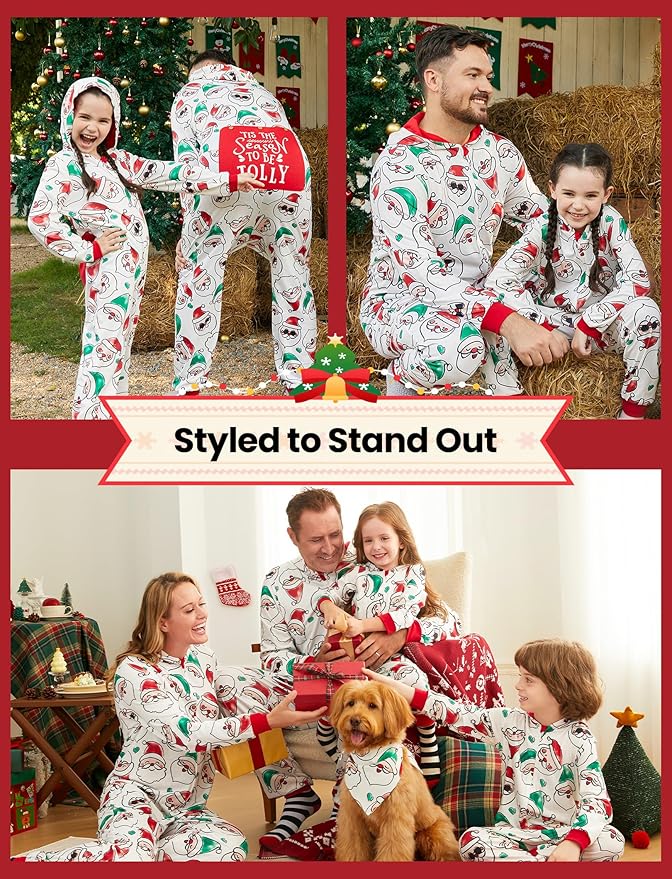 PATPAT Matching Family Christmas Onesie Pajamas – Holiday Hooded Jumpsuit Sleepwear PJs Couples Xmas Loungewear with Socks
