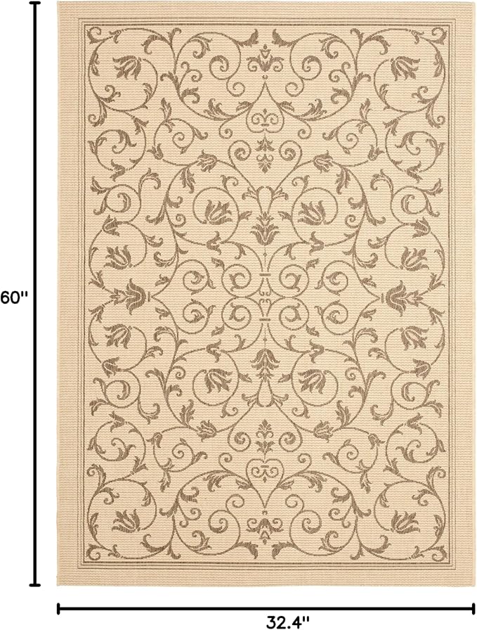 SAFAVIEH Washable Rug Outdoor Courtyard Collection - 2'7" x 5', Natural & Brown, Non-Shedding & Easy Cleaning, Ideal for Patio, Backyard, Mudroom (CY2098-3001)