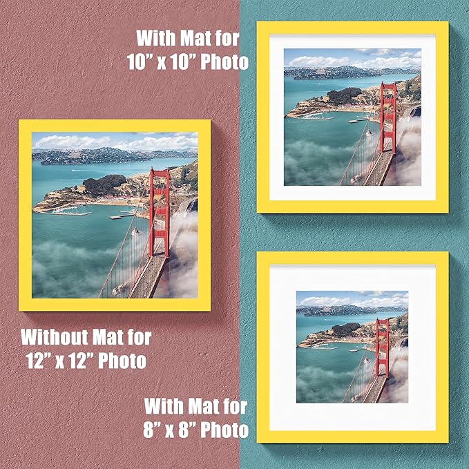 12x12 Wood Picture Frames for Wall Hanging or Tabletop,Diamond Painting Frame Baby Scan Picture Frames with 2 Mats Display 8x8 or 10x10 for Family Walls Decoration,Anniversary,Wedding,Christmas(Yellow)