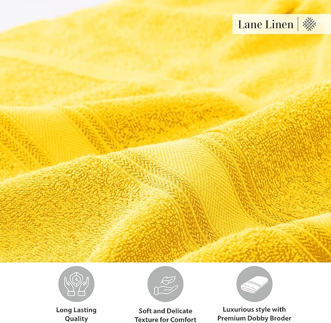 LANE LINEN 100% Cotton Bath Towels Pack of 4 (30"x60") - Zero Twist, Mercerized Cotton Bathroom Towel Set - Quick Dry, Extra Soft & Absorbent Yellow Bath Towels - Suitable for All Skin Types - Mimosa