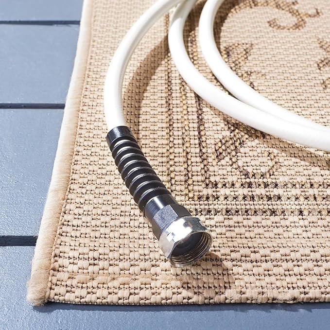 SAFAVIEH Washable Rug Outdoor Courtyard Collection - 7'10" Square, Natural & Brown, Non-Shedding & Easy Cleaning, Ideal for Patio, Backyard, Mudroom (CY2098-3001)