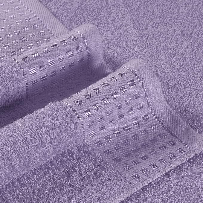 GLAMBURG 100% Cotton Ultra Soft 6 Pack Towel Set, Contains 2 Bath Towels 28x55 Inches, 2 Hand Towels 16x24 Inches & 2 Wash Coths 12x12 Inches, Compact Absorbent Lightweight & Quickdry - Purple