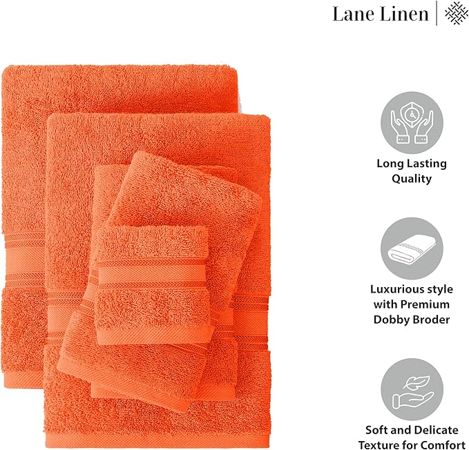 LANE LINEN Luxury Bath Towel Set of 18 – 100% Ring-Spun Cotton, 6 Bath Towels, 6 Hand Towel & 6 Washcloths, Zero Twist, Remains Soft & Absorbent Even After Multiple Washes, Quick Dry - Tiger Lily