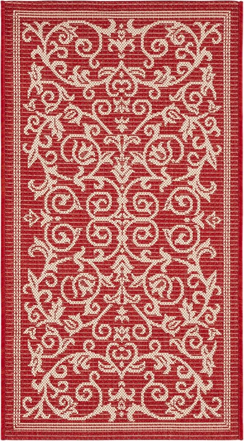 SAFAVIEH Washable Rug Outdoor Courtyard Collection - 2' x 3'7", Red & Natural, Non-Shedding & Easy Cleaning, Ideal for Patio, Front Door, Entryway, Doormat (CY2098-3707)