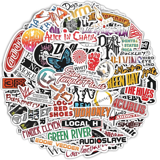 100Pcs Grunge Stickers, 90's Grunge Music, Rock Stickers, Rock Band Decals, Music Gifts for Men and Women