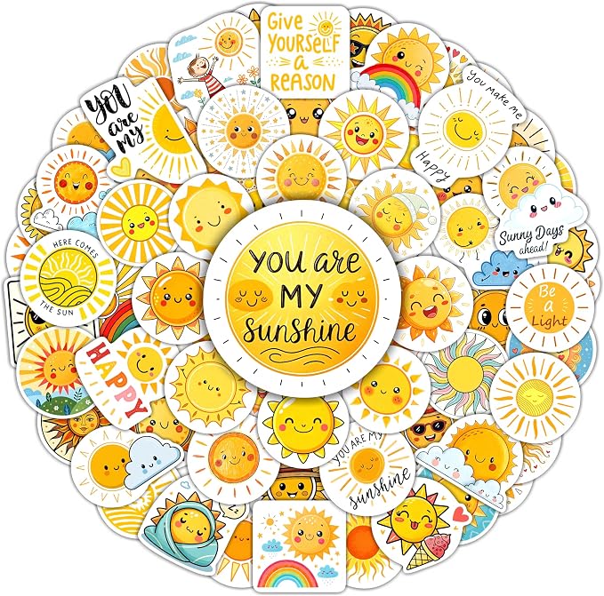 100Pcs Small Sun Stickers and Decals -Sunshine Stickers for Water Bottle - Sun Party Supplies & Decorations - Sunshine Gifts - Gift for Women & Men