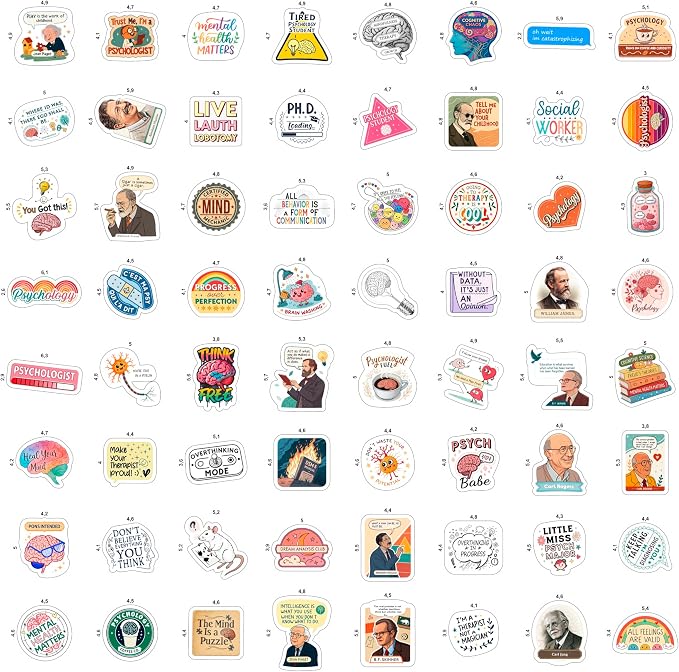 100Pcs Psychology Stickers for Laptop, for Water Botttle - Funny Psychologist Stickers for Therapist - Psychology Party Supplies - Gift for Women & Men