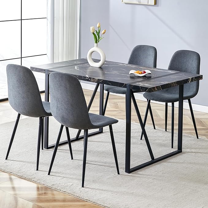 Dining Table Set for 4,Modern Rectangle Dining Table and Fabric Dining Chairs 4, 5 Piece Kitchen Table and Chairs for 4