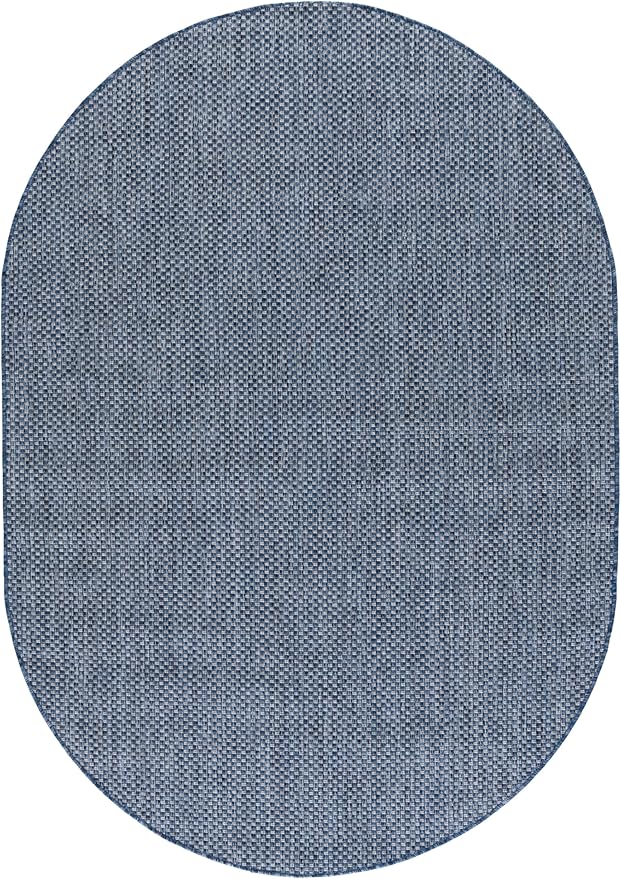 SAFAVIEH Washable Rug Outdoor Courtyard Collection - 5'3" x 7'6" Oval, Navy/Grey, Non-Shedding & Easy Cleaning, Ideal for Patio, Backyard, Mudroom (CY8521-36821)