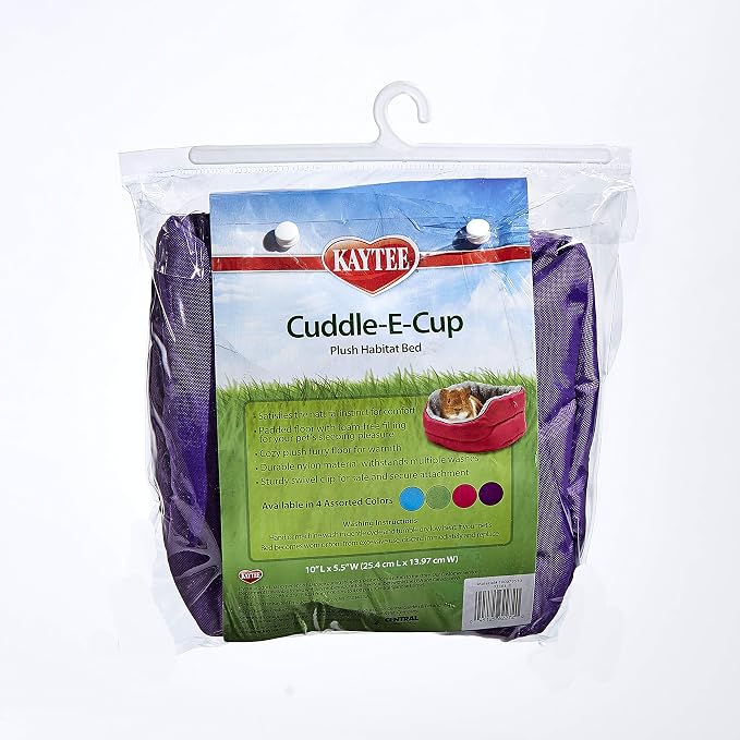 Kaytee Super Sleeper Cuddle-E-Cup Bed for Guinea Pigs, Chinchilla | Cozy cage comfort. Small animal bed with padded faux fur. Machine washable, cage straps, padded floor