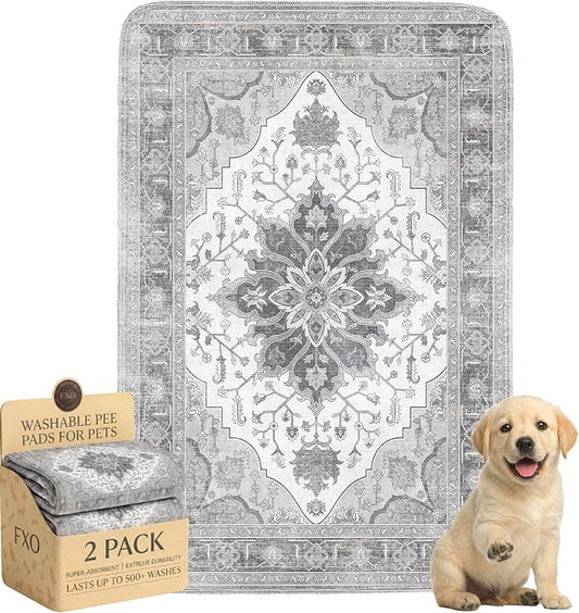 Washable Pee Pads for Dogs,Great Urine Absorbent Reusable Puppy Training Pads,Waterproof,Leak-Proof & Non-Slip Potty Pads for Whelping,Crate,Playpen,Bed.(Gray Floral,24"x36")