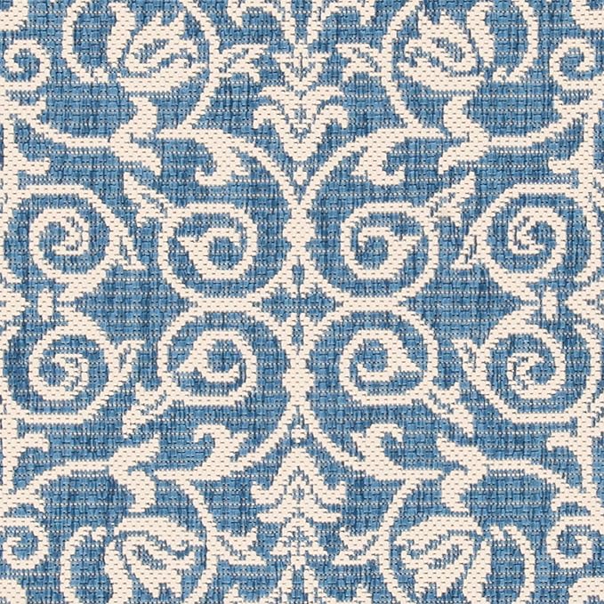 SAFAVIEH Washable Rug Outdoor Courtyard Collection - 6'7" Square, Blue & Natural, Non-Shedding & Easy Cleaning, Ideal for Patio, Backyard, Mudroom (CY2098-3103)