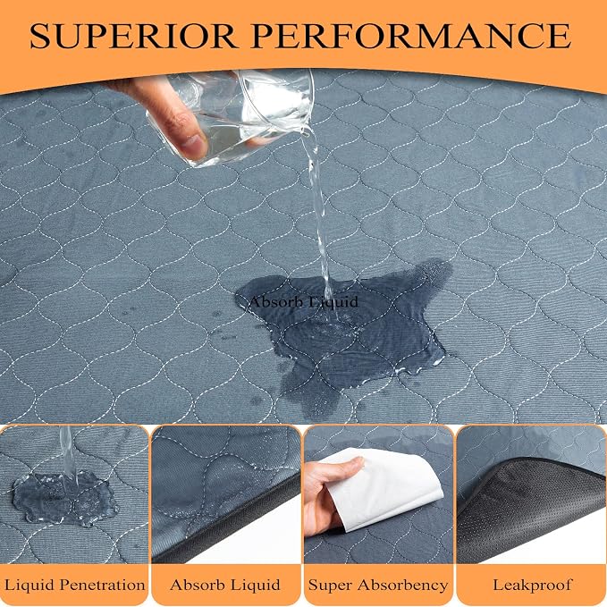 Bunlitent Reusable Pee Pads for Dogs, 5 Pack, 30"x34", Reusable Puppy Pads | Grey, Reusable, Fast Absorbent, Waterproof, Non-Slip, For Whelping, Training, Incontinence, For Dog Playpen, Crate, Car