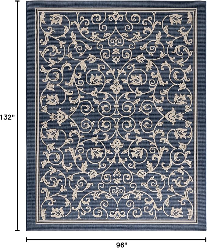 SAFAVIEH Washable Rug Outdoor Courtyard Collection - 8' x 11', Navy & Beige, Non-Shedding & Easy Cleaning, Ideal for Patio, Backyard, Mudroom (CY2098-268)
