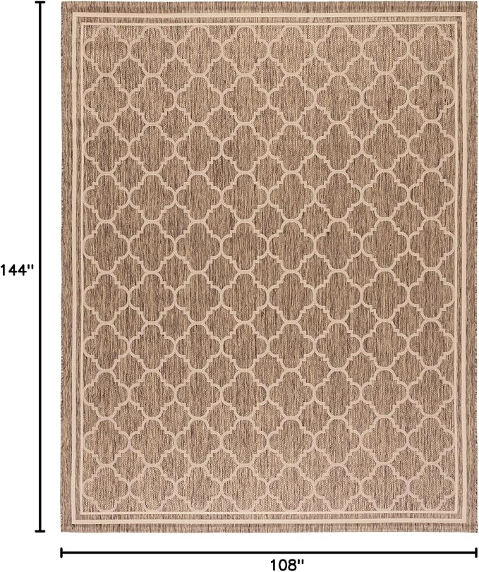 SAFAVIEH Washable Rug Outdoor Courtyard Collection - 9' x 12', Brown & Bone, Non-Shedding & Easy Cleaning, Ideal for Patio, Backyard, Mudroom (CY6918-242)