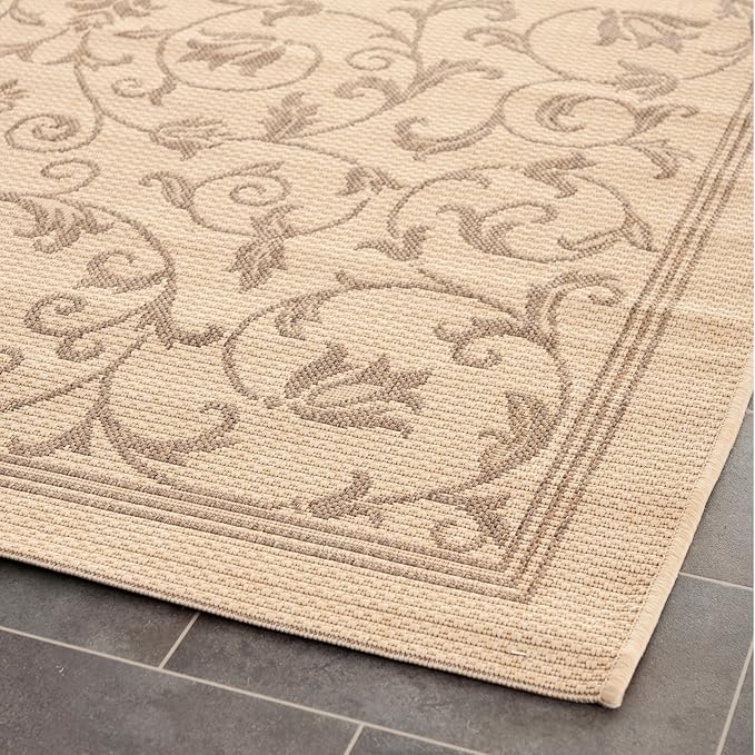 SAFAVIEH Washable Rug Outdoor Courtyard Collection - 5'3" Round, Red & Natural, Non-Shedding & Easy Cleaning, Ideal for Patio, Backyard, Mudroom (CY2098-3707)