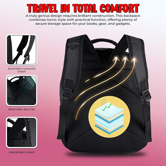 AI ACCESSORY INNOVATIONS Sonic X Shadow Generations Dark Beginnings Backpack for Girls & Boys, 16" Black Bookbag with Molded Shadow Dangle, Sublimation Print