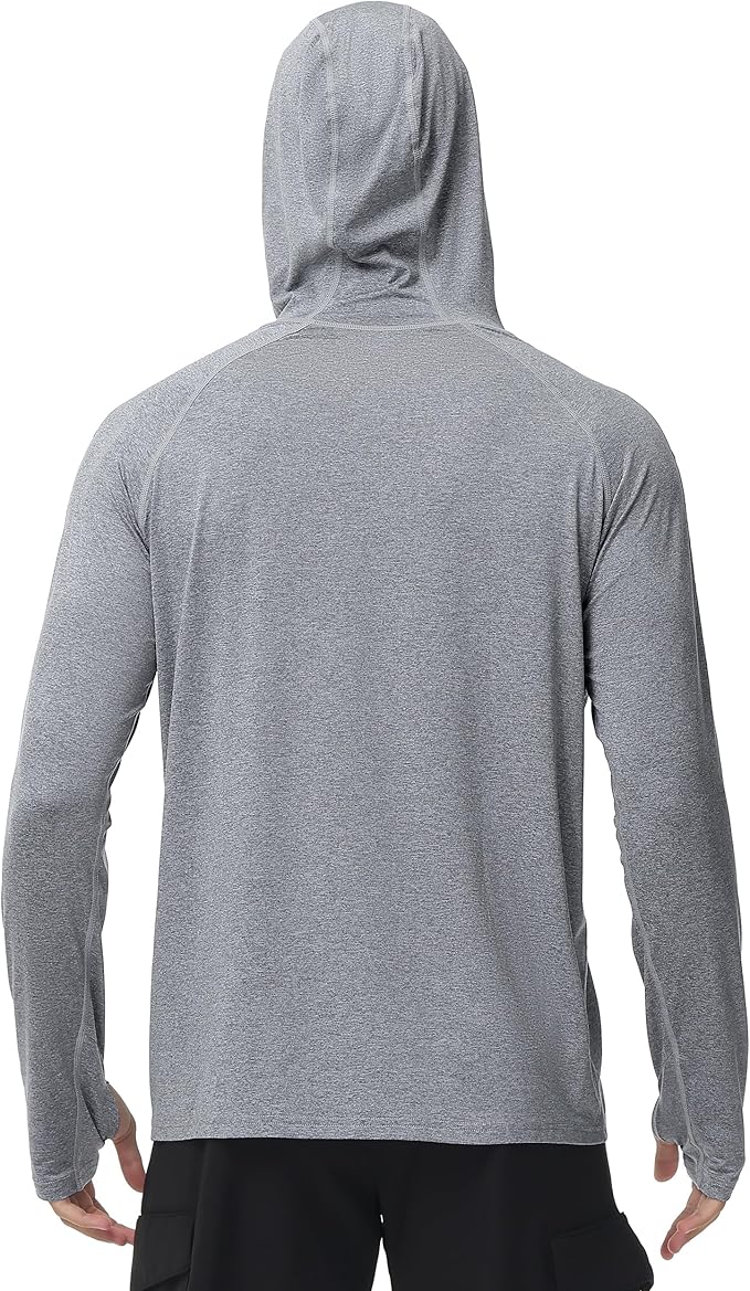 Roadbox Mens UPF 50+ Fishing Shirts, Long Sleeve UV Sun Hoodie, Hiking Running Swim Athletic Workout Shirt