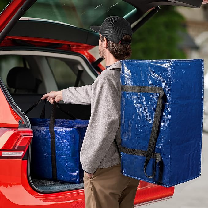 ClearSpace Heavy Duty Moving Bags or Storage Bag – Large Moving Boxes with Backpack Straps, Zippers & Handles – Perfect for Moving, College Dorm, Traveling, Camping, Christmas Decorations, 8 Pack