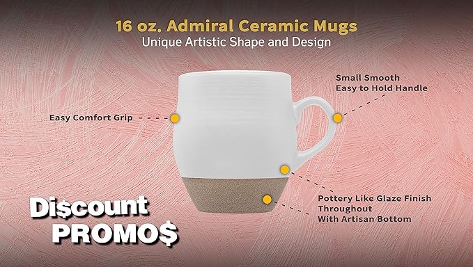 DISCOUNT PROMOS 10 Admiral Ceramic Mugs Set, 16 oz. - Stoneware, Drinkware, Coffee, C-handle - White