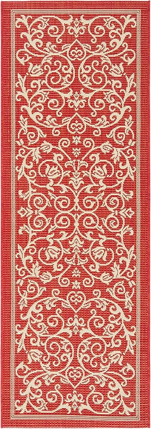 SAFAVIEH Washable Rug Outdoor Courtyard Collection - 2'3" x 6'7" Runner, Red & Natural, Non-Shedding & Easy Cleaning, Ideal for Patio, Entryway, Mudroom, Hallway, Kitchen (CY2098-3707)
