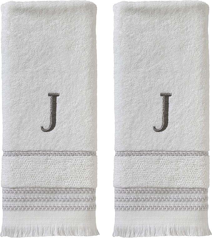 SKL Home Casual Monogram Hand Towel (2-Pack), J, 16x26, White