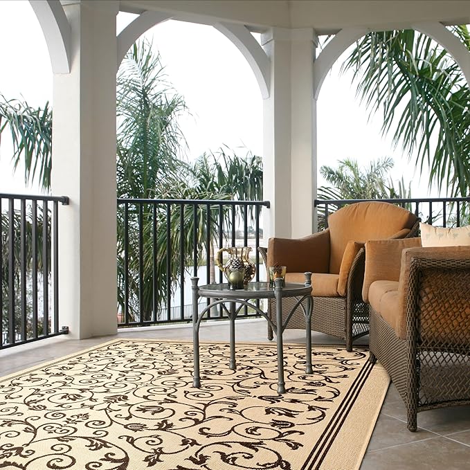SAFAVIEH Washable Rug Outdoor Courtyard Collection - 9' x 12', Natural & Brown, Non-Shedding & Easy Cleaning, Ideal for Patio, Backyard, Mudroom (CY2098-3001)