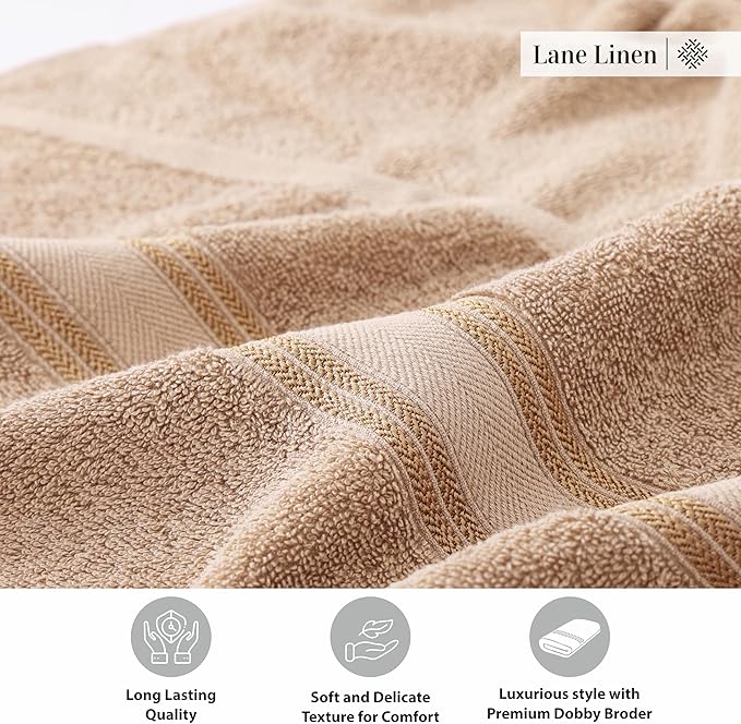 LANE LINEN 100% Cotton Bath Sheets Set of 4 (35"x66") - Zero Twist Cotton Extra Large Bath Towels Sets - Quick Dry, Highly Soft & Absorbent Oversized Luxury Towel Sets - Sustainabaly Produced - Taupe