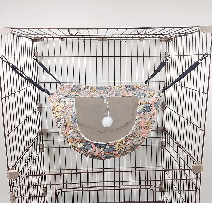 JSPYFITS Cat Cage Hammock,Double Layer Hanging Adjustable Soft Pet Bed Suitable for Kitten Ferret Puppy Rabbit or Small Pet,Hanging Bed for Pets,2 Level Indoor Bed for Any Season Pink Cat