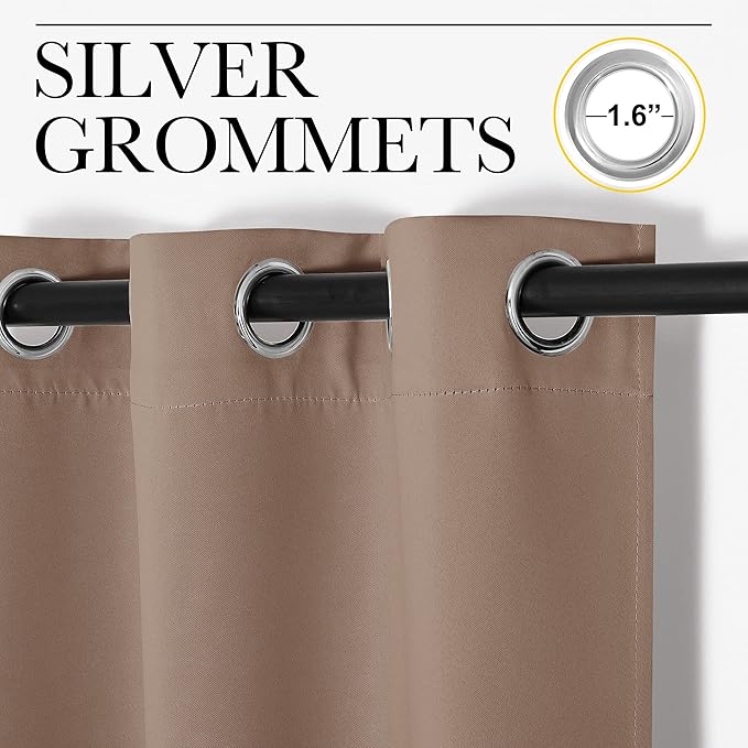 NICETOWN Light Reducing Grommet Curtains - Tripe Woven Textured Soft Curtain Panels for Living Room Window Treatment Drapes (2 Panels, W42 x L95, Cappuccino)