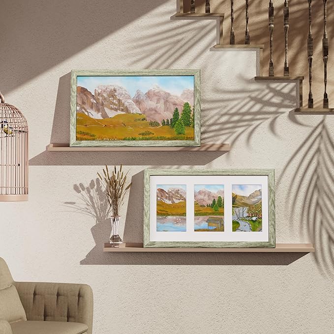 Vittanly 8x14 Picture Frames Collage Wall Decor, Displays 3Pcs 4x6 Pictures with Mat or 1Pcs 8x14 without Mat, Collage Picture Frame for Horizontal or Vertical Display, Driftwood, 1 Pack