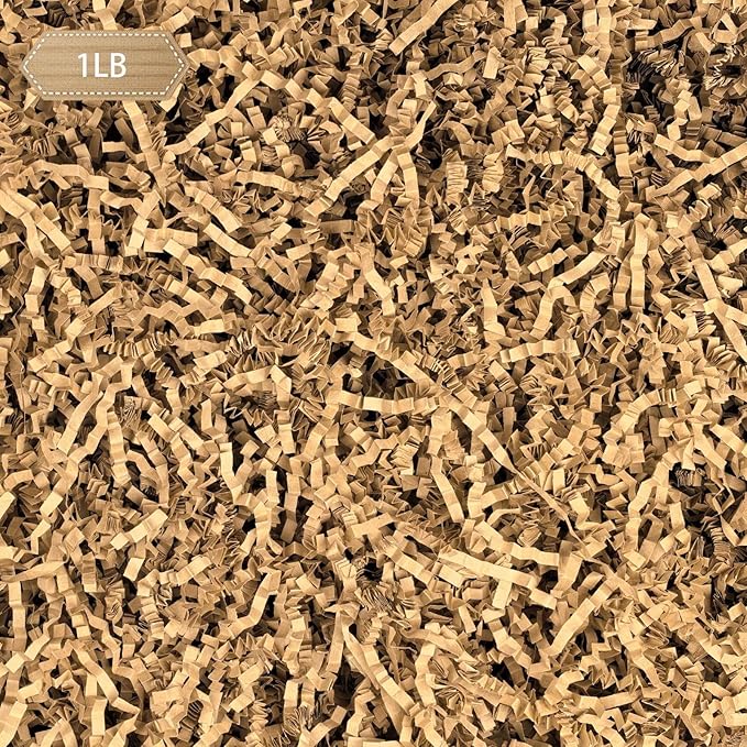 NEWMIAO 1 LB Brown Crinkle Cut Paper Shred Filler for Gift Baskets Stuffing, Shredded Crinkle Paper for Gift Box Bag Basket Filler Decoration Christmas Wedding Birthday Bridesmaid Gift Wrapping