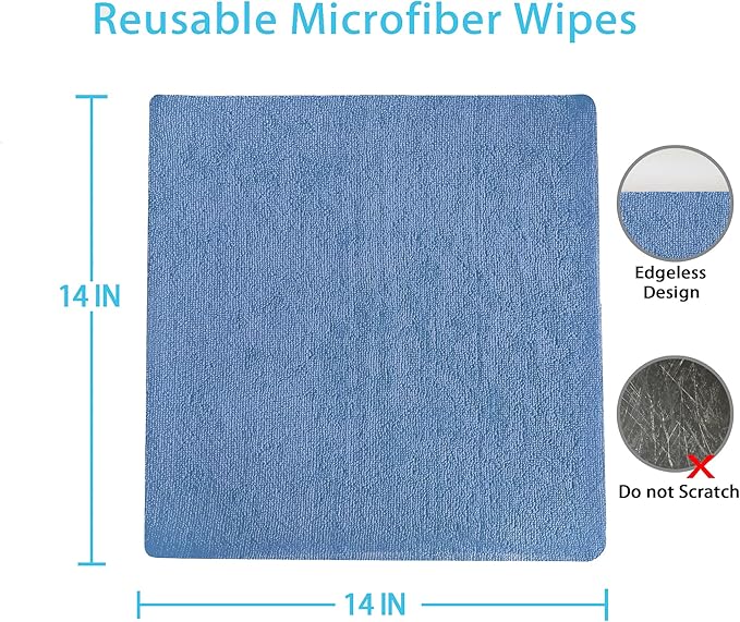 Reusable Microfiber Wipes, 50 Packs, Size 14 inches x 14 inches (Red)