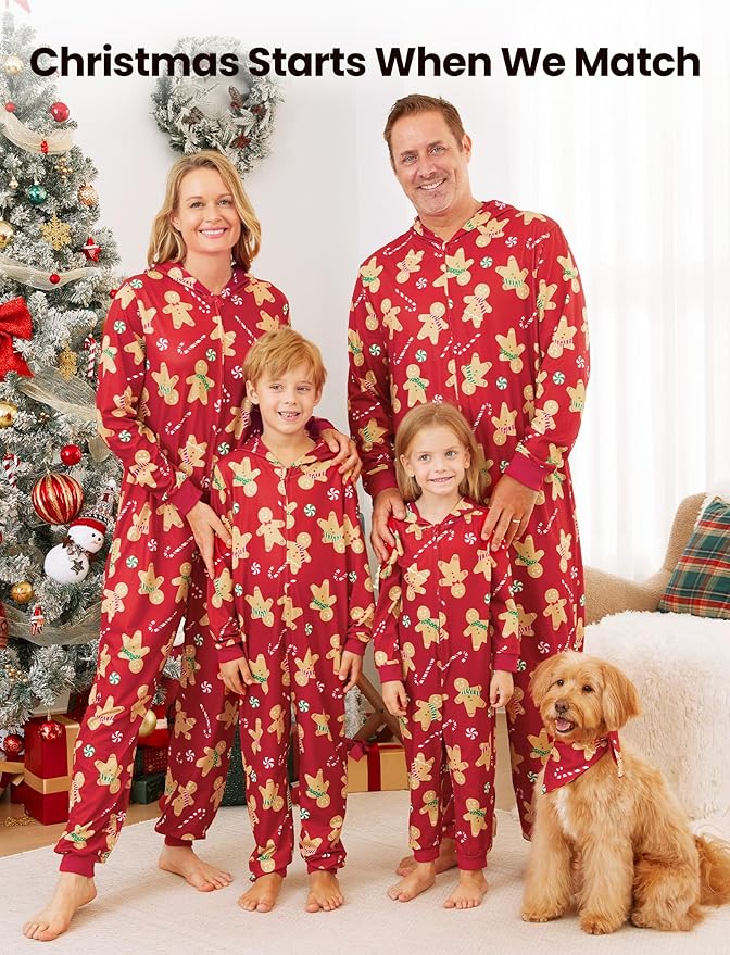 PATPAT Matching Family Christmas Onesie Pajamas – Holiday Hooded Jumpsuit Sleepwear PJs Couples Xmas Loungewear with Socks