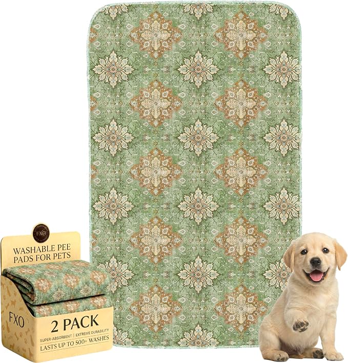 Washable Pee Pads for Dogs,Great Urine Absorbent Reusable Puppy Training Pads,Waterproof,Leak-Proof & Non-Slip Potty Pads for Whelping,Crate,Playpen,Bed.(Green Floral Flat,24"x36")