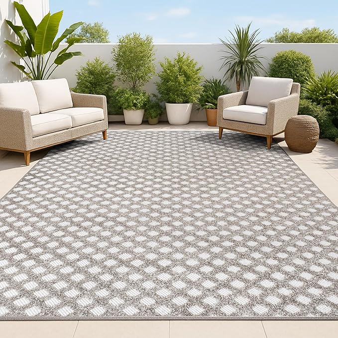 JONATHAN Y Mini-Diamond Trellis Indoor Outdoor Area Rug 3X5 Dark Gray/Ivory, Rabat High-Low Pile for Backyard, Patio, Porch, Easy-Cleaning, High Traffic, Pet-Friendly, Non-Shedding (SBH101C-3)
