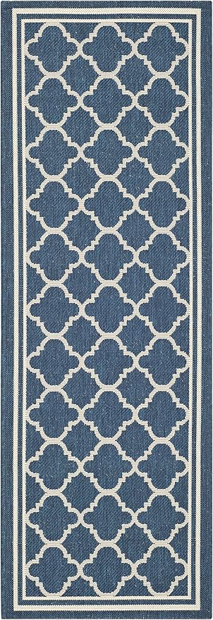 SAFAVIEH Washable Rug Outdoor Courtyard Collection Runner - 2'3" x 9', Navy & Beige, Non-Shedding & Easy Cleaning, Ideal for Patio, Entryway, Mudroom, Hallway, Kitchen (CY6918-268)
