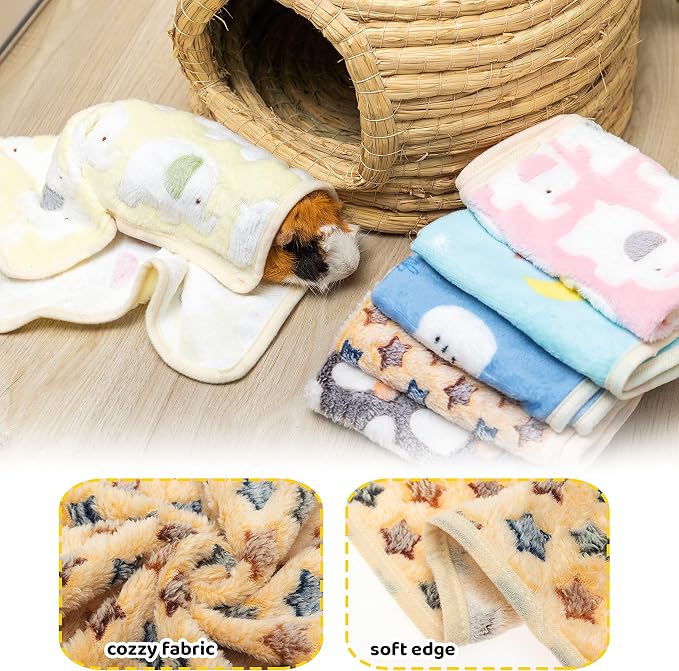 CUSOZWO Guinea Pig Bedding Mat 6 Pack, Soft Fleece Small Pet Blankets | Washable Small Animal Cage Liners Sleep Mat Accessories for Rat, Rabbit, Hamster, Hedgehog (13.7x13.7in)