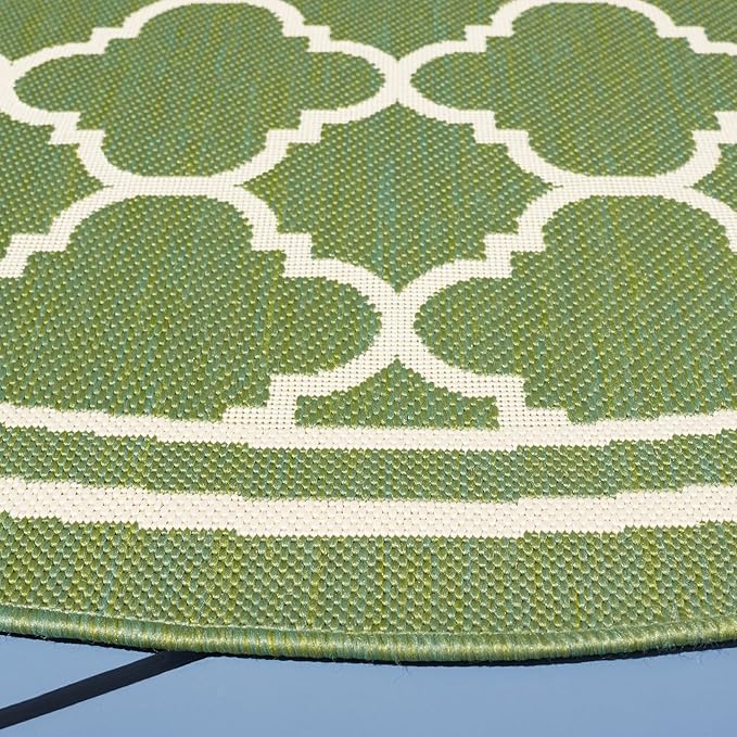 SAFAVIEH Courtyard Collection 4' Round Green/Beige CY6918 Trellis Indoor/ Outdoor Splashproof Easy Scrubbing Patio Backyard Mudroom Area Rug