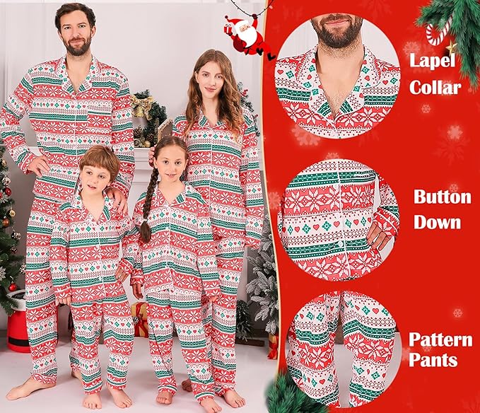 ANGELGGH Family Christmas PJs Matching Sets 2 Pcs Festival Party Pajamas Holiday Warm Sleepwear Couples Button Loungewear