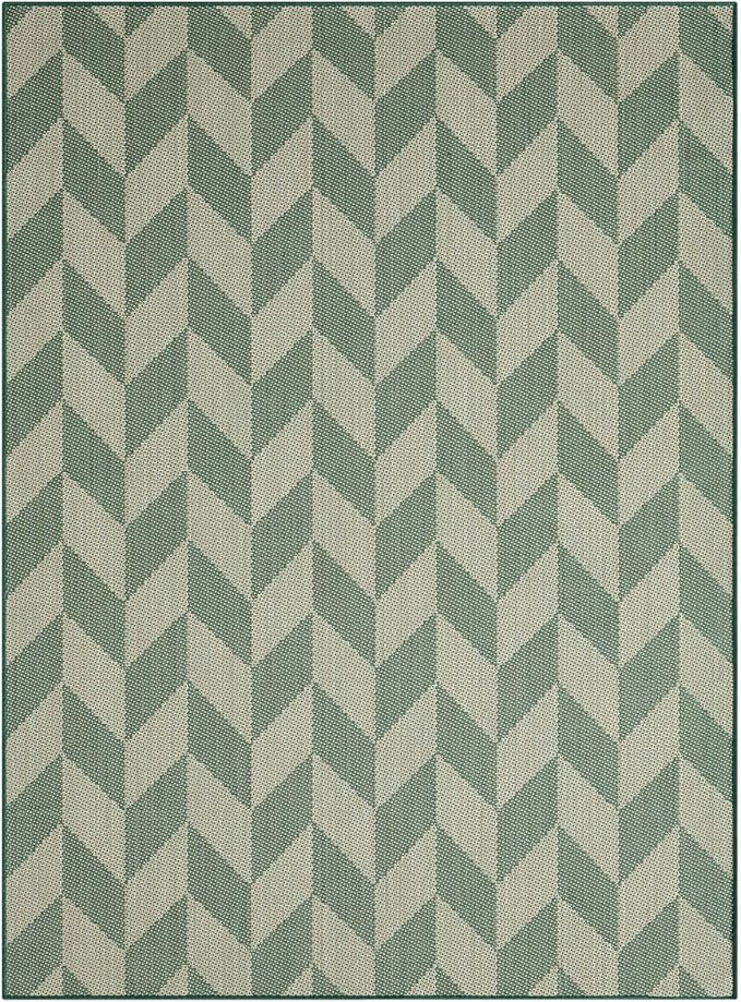 Nicole Miller New York Patio Country Calla Contemporary Herringbone Indoor/Outdoor Area Rug, Beige/Green, 5'2"x7'2"