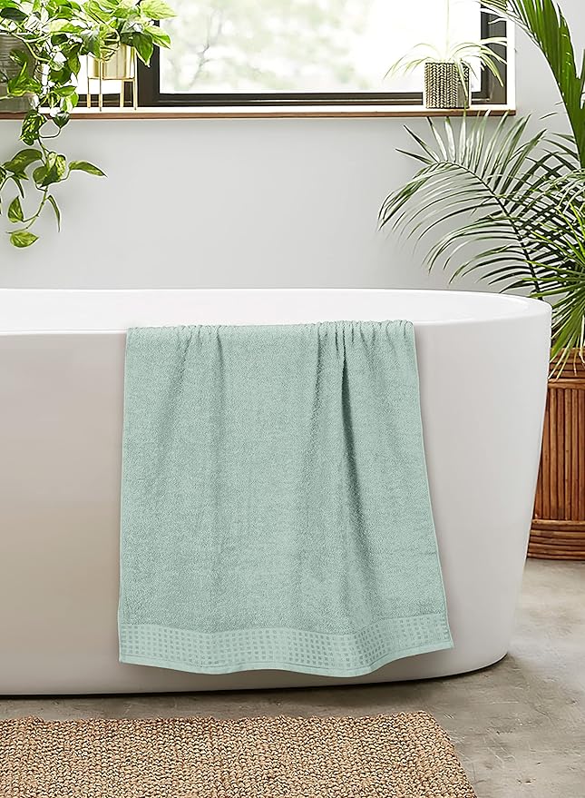 GLAMBURG 100% Cotton 2 Pack Oversized Bath Towel Set 28x55 Inches, Ultra Soft Highly Absorbant Compact Quickdry & Lightweight Large Bath Towels, Ideal for Gym Travel Camp Pool - Sea Green