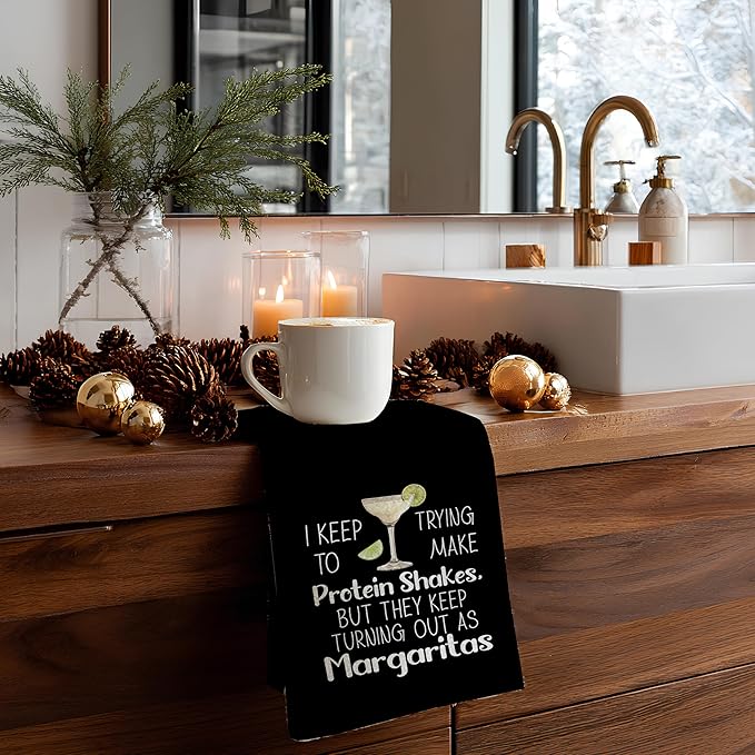 Black Funny Margarita Gifts Kitchen Towels, Funny Dish Tea Bar Towels for Kitchen Home Bar, Margarita Decor, 16x24 Inch