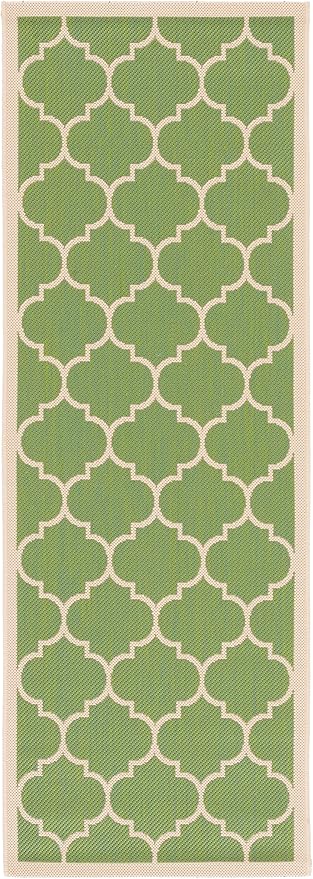 SAFAVIEH Washable Rug Outdoor Courtyard Collection - 2'3" x 6'7" Runner, Green & Beige, Non-Shedding & Easy Cleaning, Ideal for Patio, Entryway, Mudroom, Hallway, Kitchen (CY6914-244)