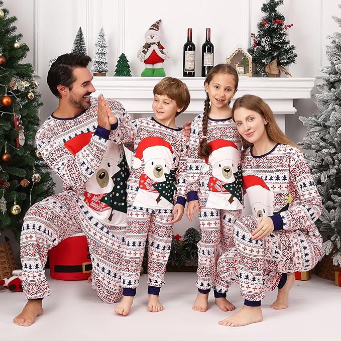 Family Christmas PJs Matching Sets, Cute Holiday Pajamas Printed Top and Pants, Xmas Jammies for Couples/Men/Women