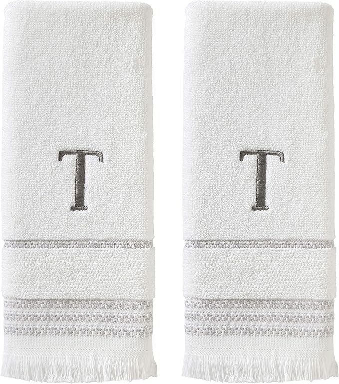 SKL Home Casual Monogram Hand Towel (2-Pack), T, 16x26, White
