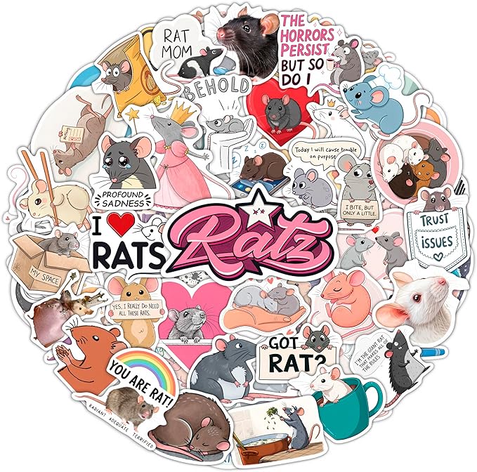 100Pcs Сute Rat Stickers for Water Bottle, Laptop - Funny Rat Gifts, Party Supplies & Party Decorations - Mouse Stickers and Decals - Gift for Women & Men